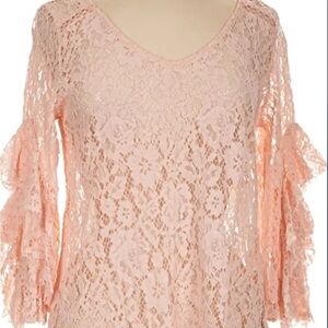 Elegant Lace Light Peach Top with Flared Layers Sleeves and full liner-M